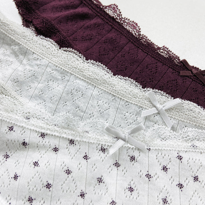 Ladies Lace Trim Pointelle Brazilian Brief Panty