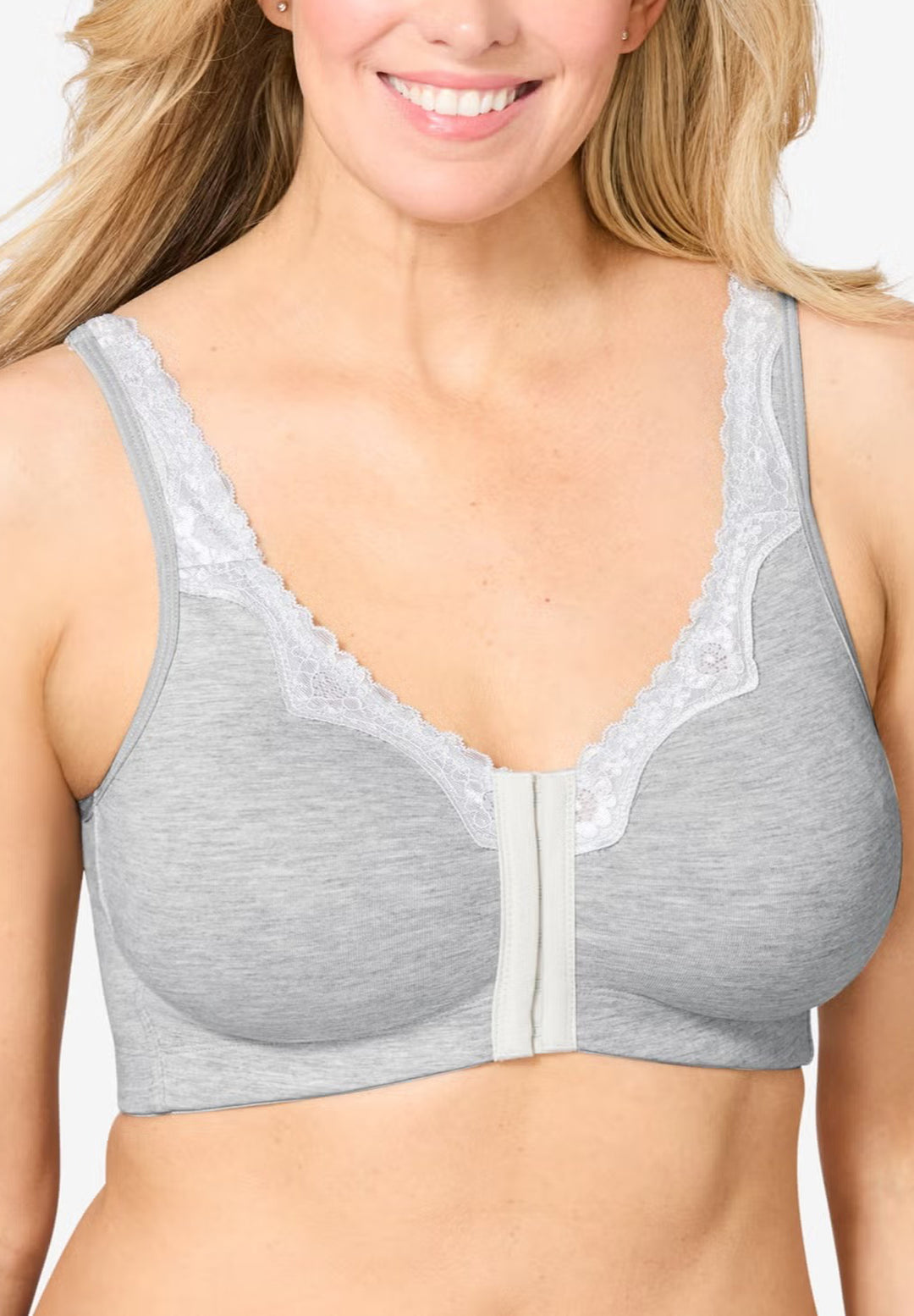 Womens Front-Close Cotton Comfort Lace Trim Bra