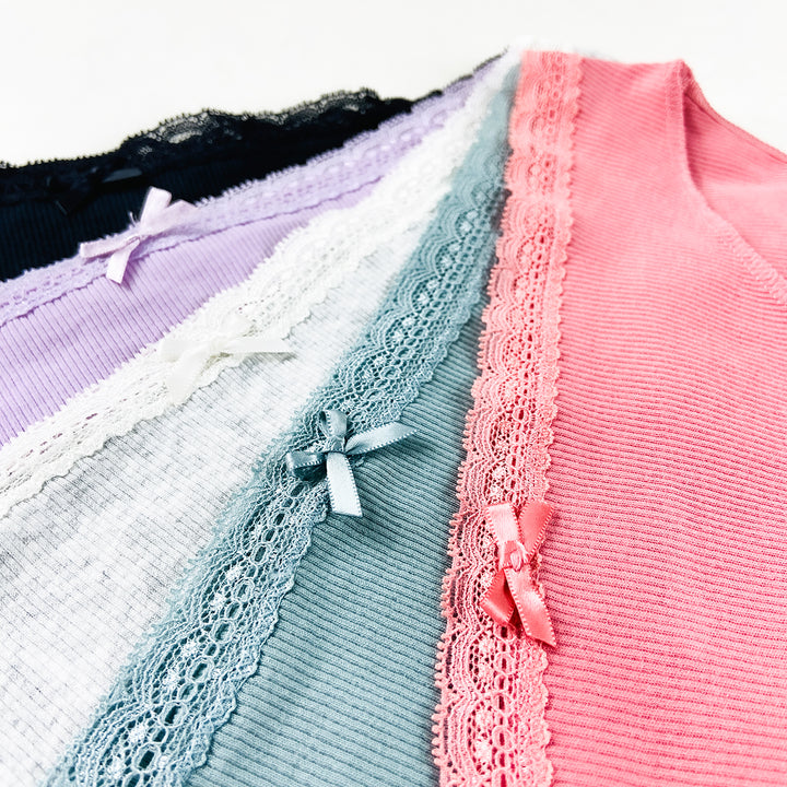 Pack of 3 Womens Ribbed Cotton Lace Waist Briefs Panty