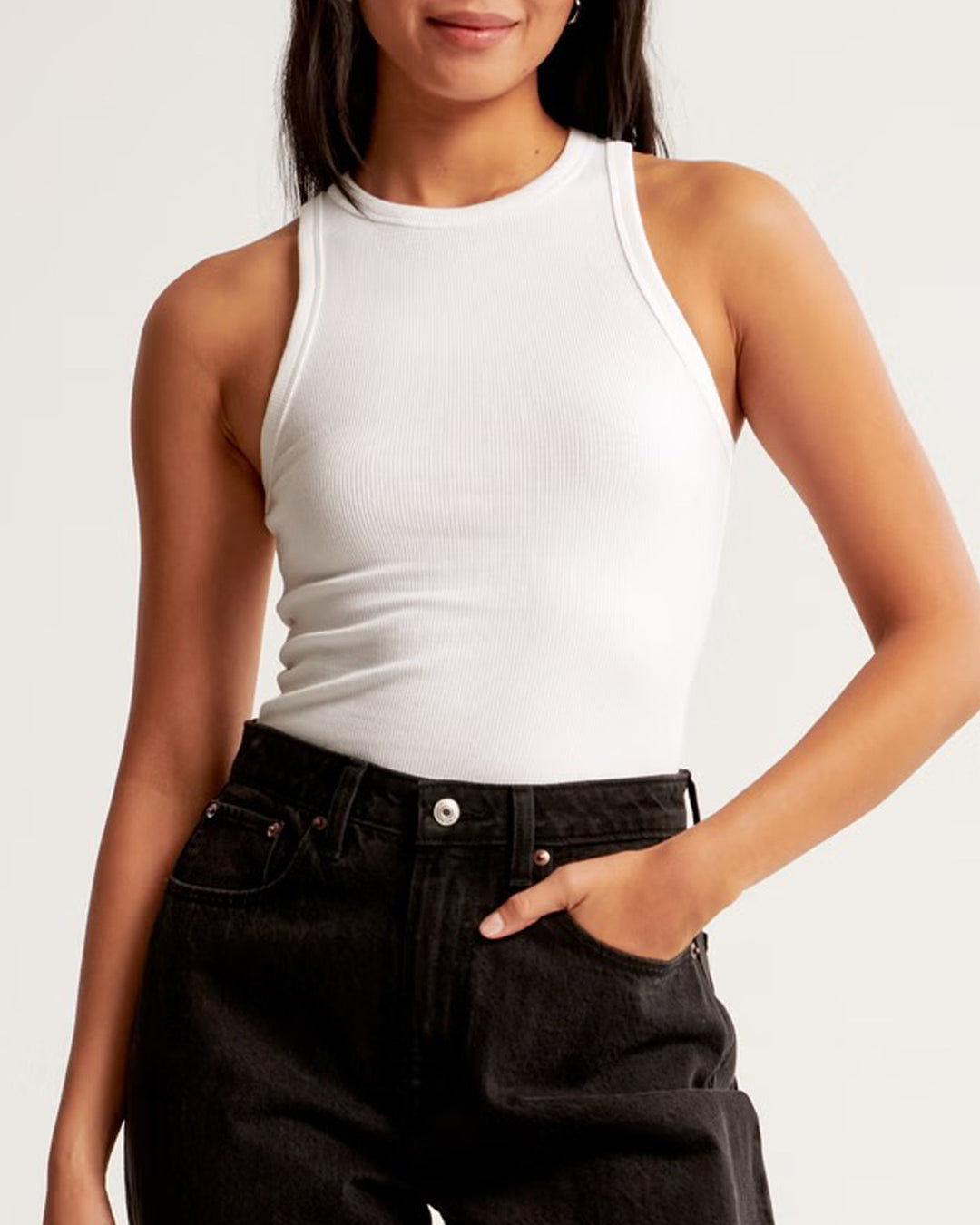 Womens Slim-Fit High Neck Ribbed Cotton Tank Top