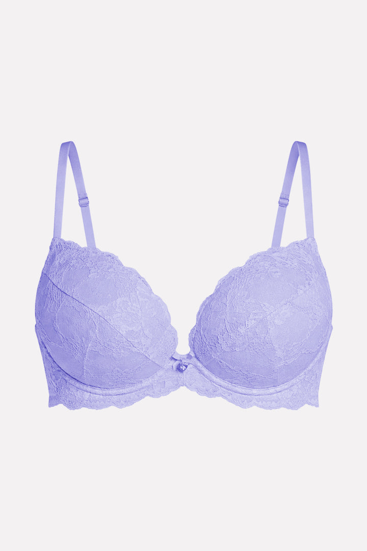 Womens Floral Lace Lightly Padded Plunge Push-Up Bra