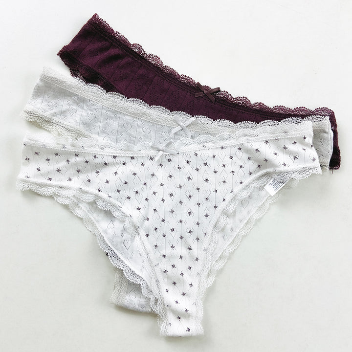 Ladies Lace Trim Pointelle Brazilian Brief Panty