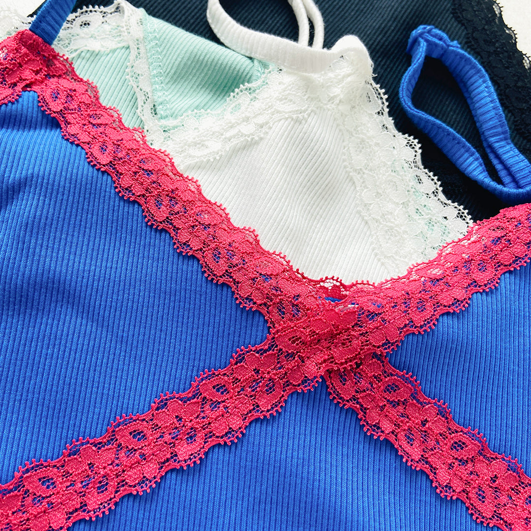Women's Lace Trim Ribbed Cotton Camisole Tanktop