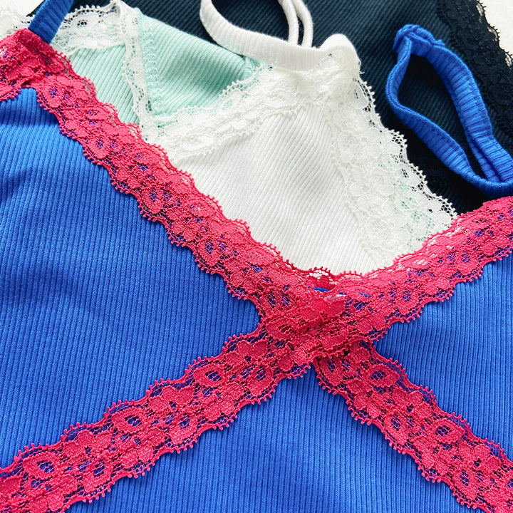Women's Lace Trim Ribbed Cotton Camisole Tanktop