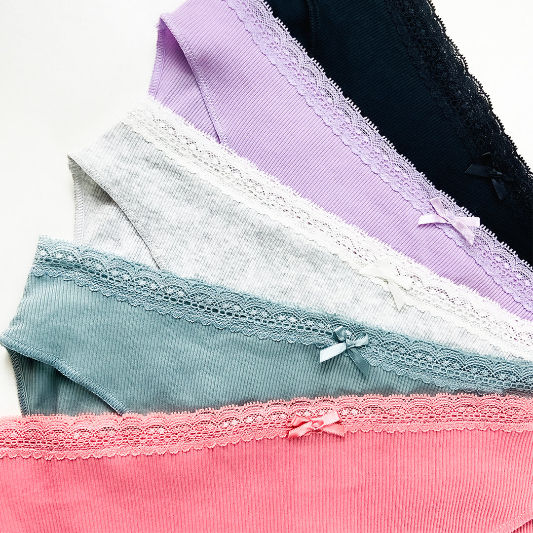 Pack of 3 Womens Ribbed Cotton Lace Waist Briefs Panty