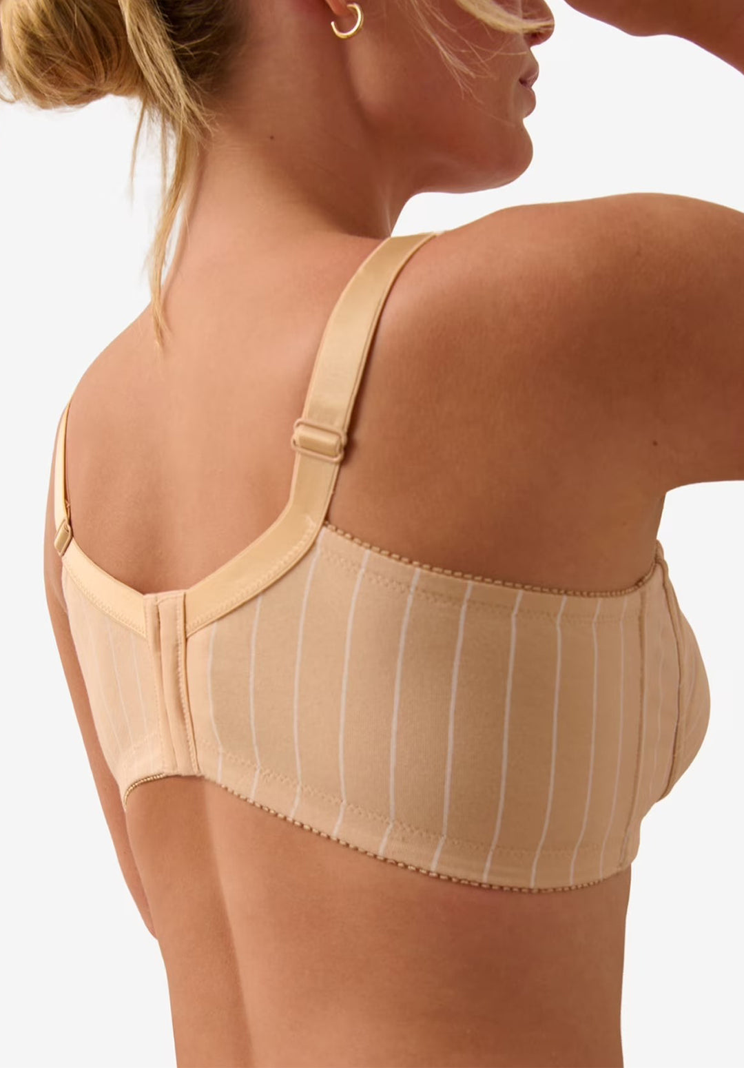 Womens Plus Size Cotton Pinstripe Wireless Full-Coverage Bra