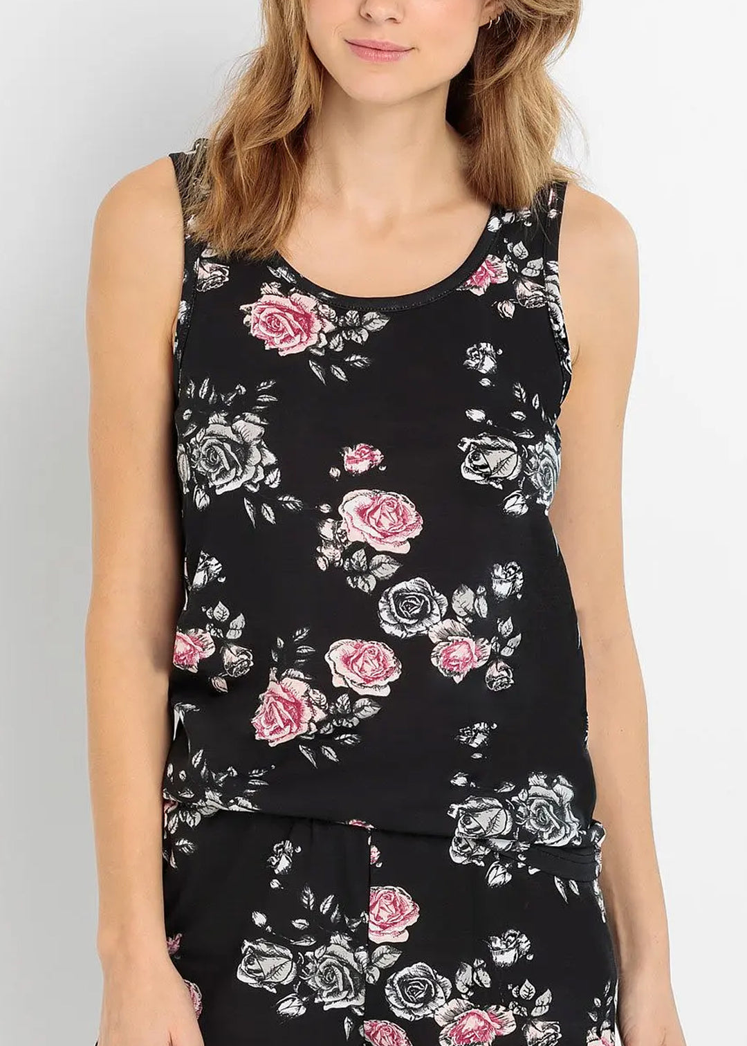 Ladies Trimmed Sleeveless Floral Elegance Top With Lace