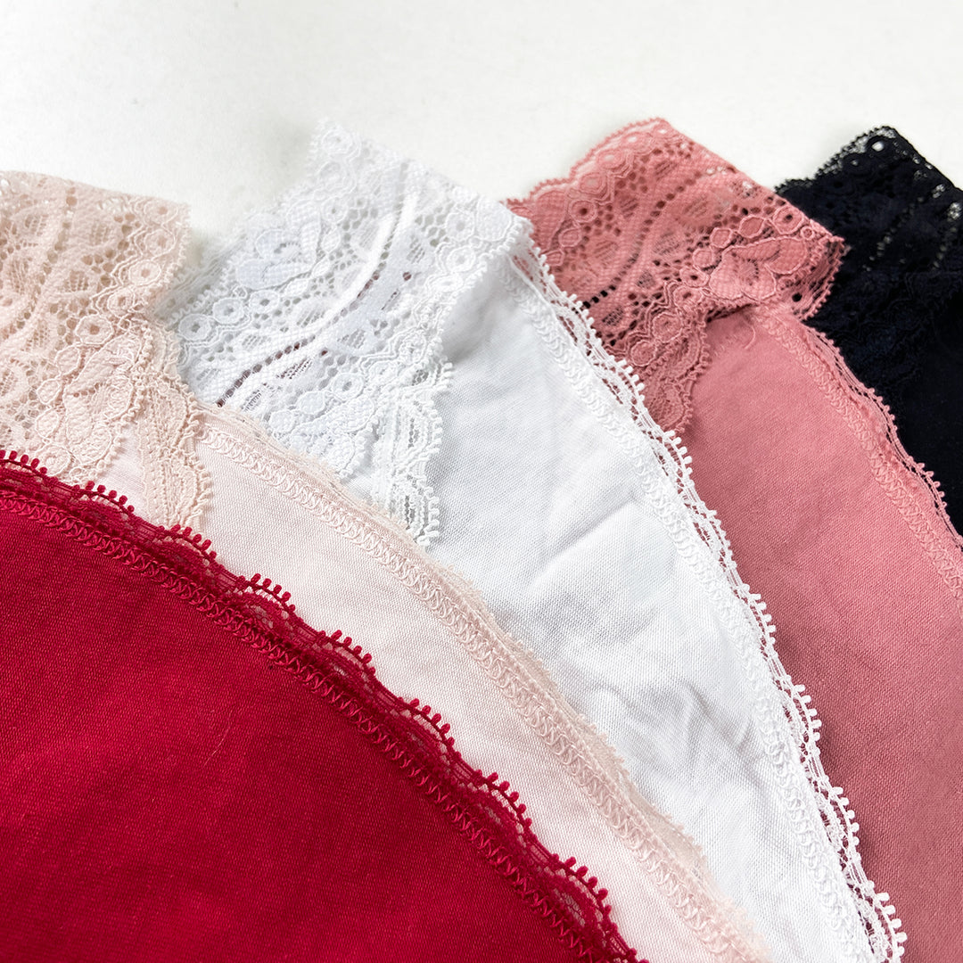 Pack of 3 Womens Mid-Rise Cotton Lace Brief Panties