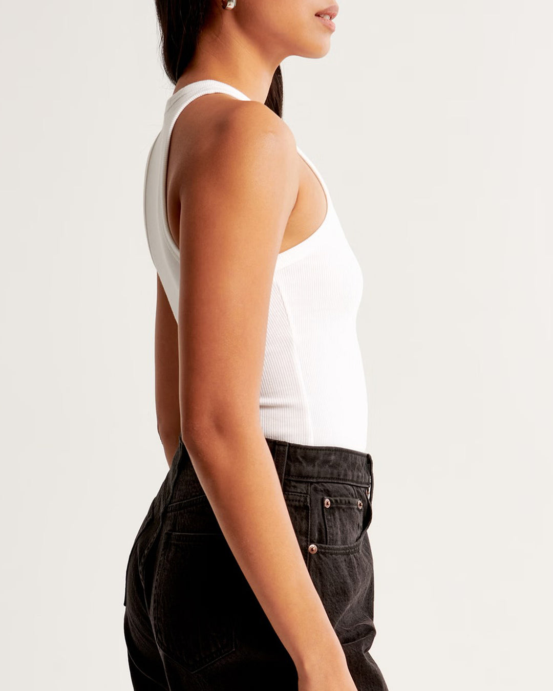 Womens Slim-Fit High Neck Ribbed Cotton Tank Top