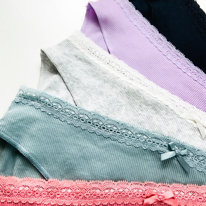 Pack of 3 Womens Ribbed Cotton Lace Waist Briefs Panty