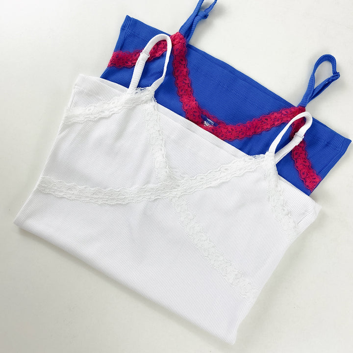 Women's Lace Trim Ribbed Cotton Camisole Tanktop