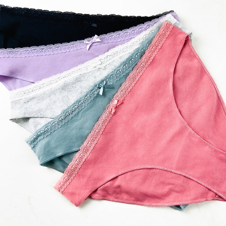 Pack of 3 Womens Ribbed Cotton Lace Waist Briefs Panty