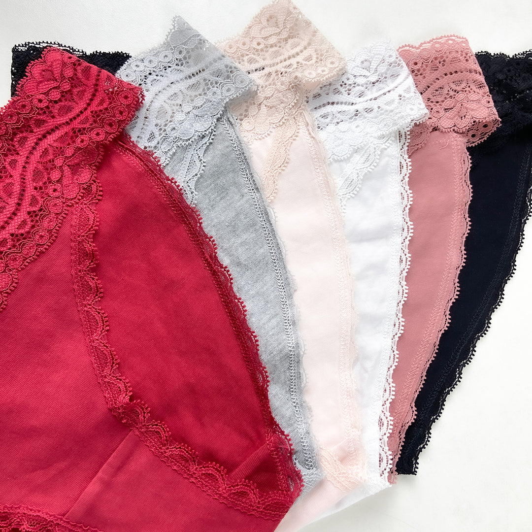 Pack of 3 Womens Mid-Rise Cotton Lace Brief Panties