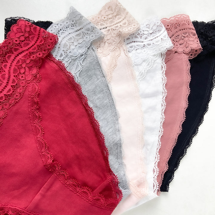Pack of 3 Womens Mid-Rise Cotton Lace Brief Panties