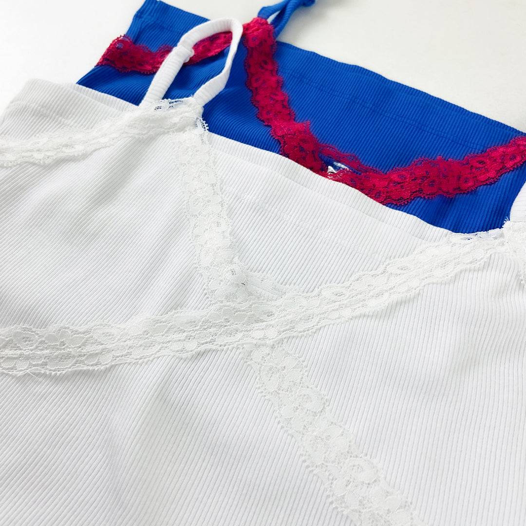 Women's Lace Trim Ribbed Cotton Camisole Tanktop