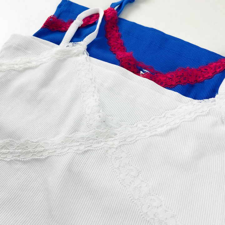 Women's Lace Trim Ribbed Cotton Camisole Tanktop