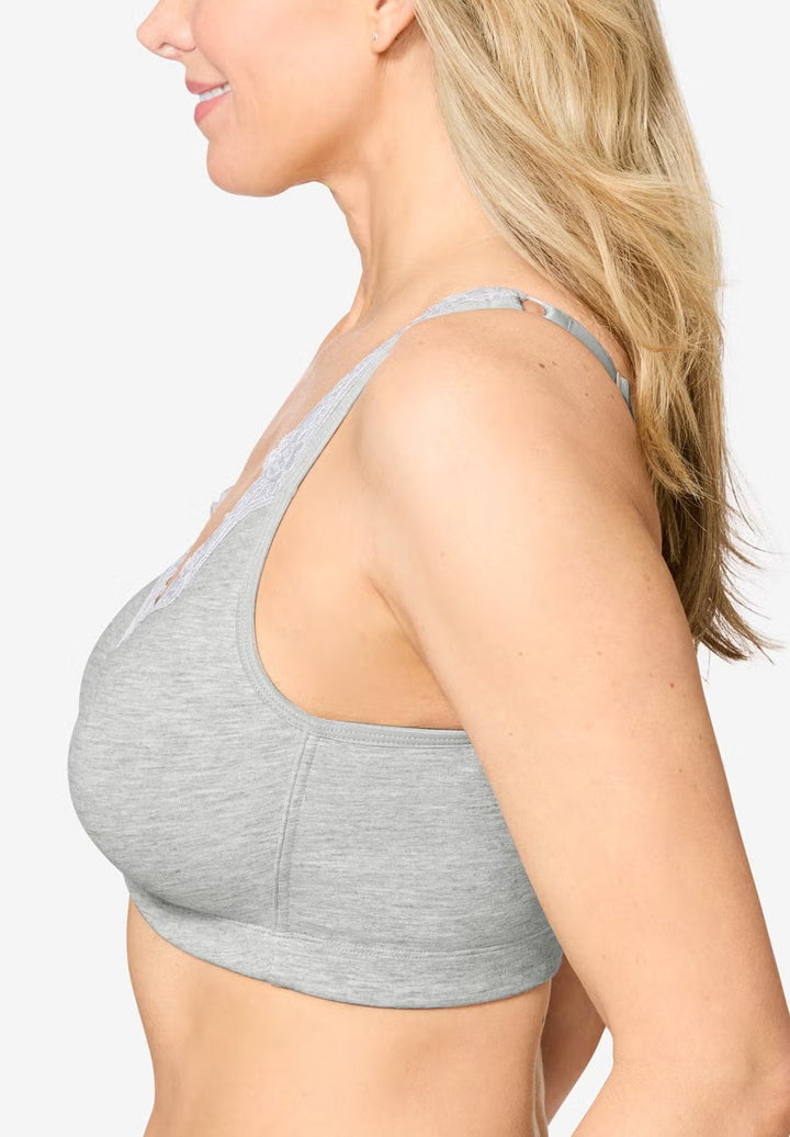 Womens Front-Close Cotton Comfort Lace Trim Bra