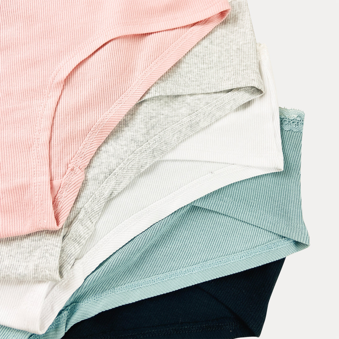 Pack of 3 Womens Ribbed Cotton Lace Waist Hipster Panty