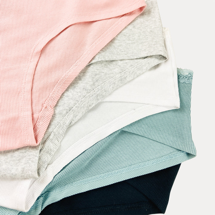 Pack of 3 Womens Ribbed Cotton Lace Waist Hipster Panty