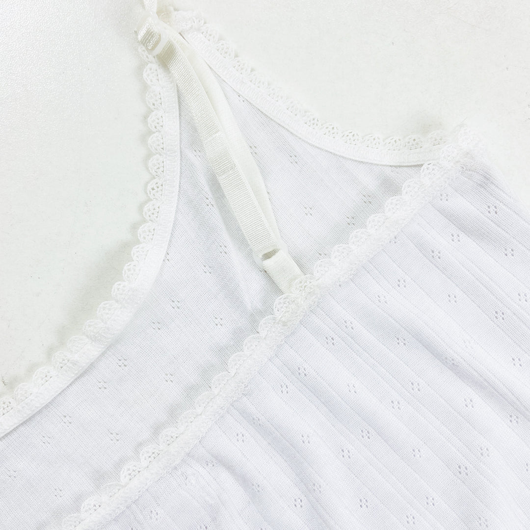Womens Pointelle Lace Trim Cami with Adjustable Straps Camisole Tank Top
