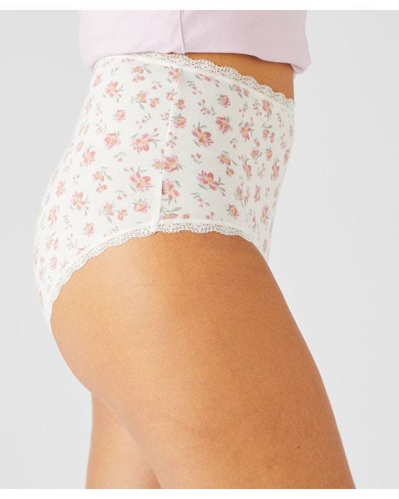 Ladies High Waisted Floral Printed Cotton Brief Panty