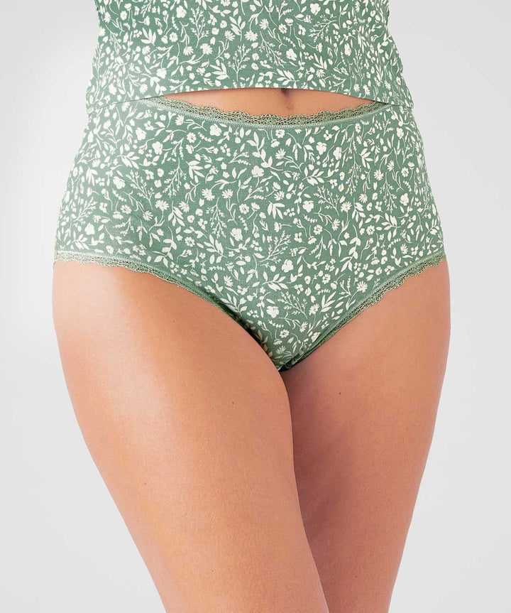 Ladies High Waisted Floral Printed Cotton Brief Panty