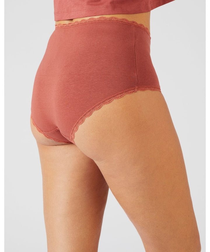 Womens Soft Cotton High-Waist Lace Trim Panty
