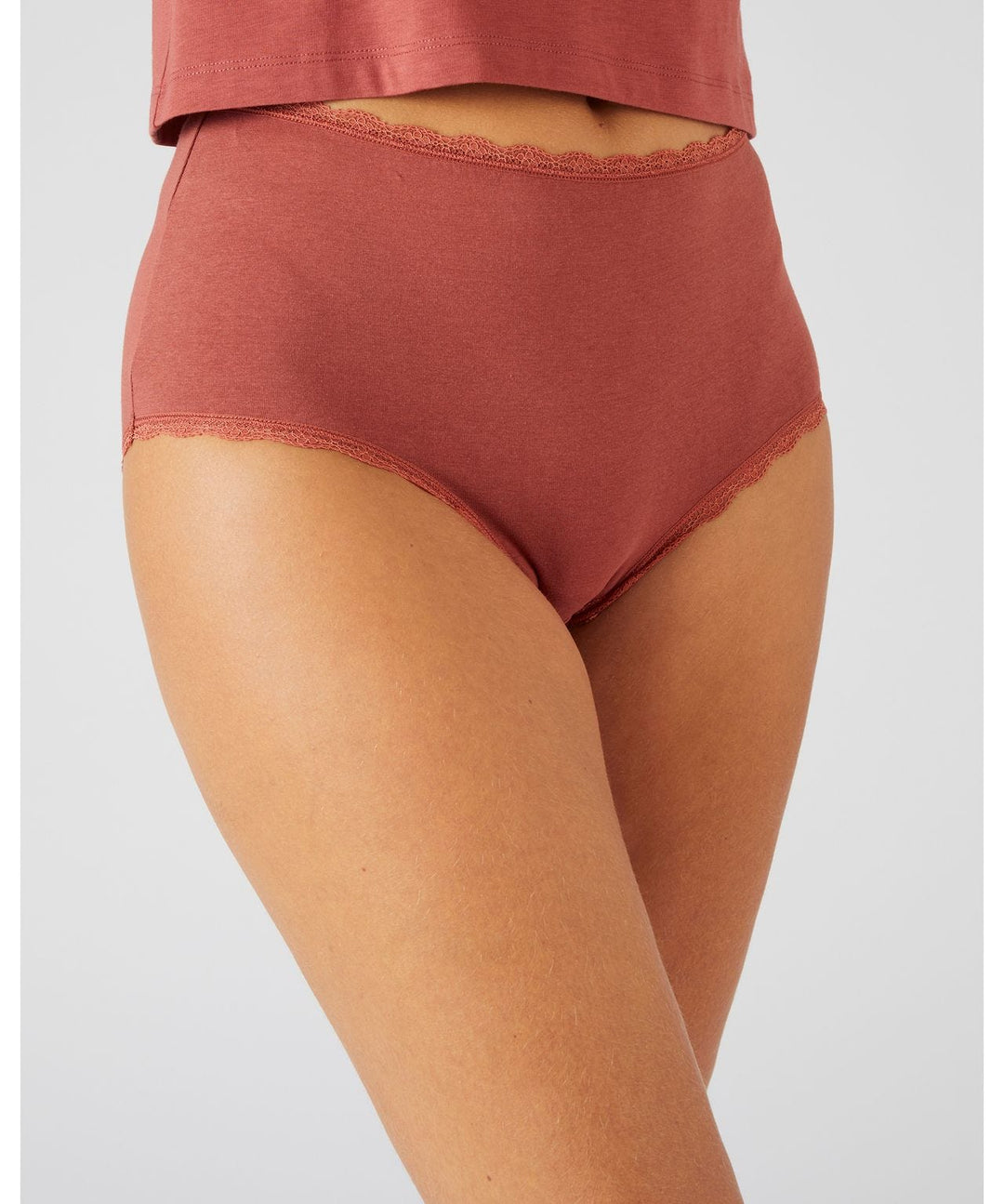 Womens Soft Cotton High-Waist Lace Trim Panty