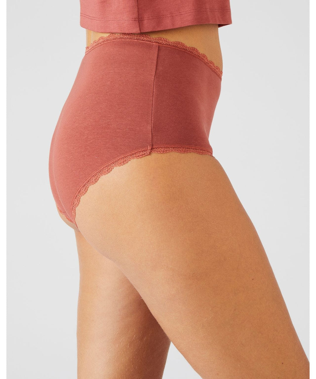 Womens Soft Cotton High-Waist Lace Trim Panty