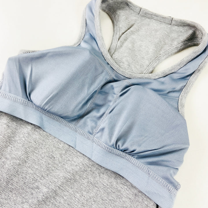 Womens Ribbed Built in Padded Bra Cotton Tank Top