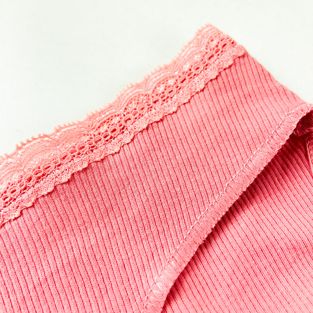 Pack of 3 Womens Ribbed Cotton Lace Waist Briefs Panty