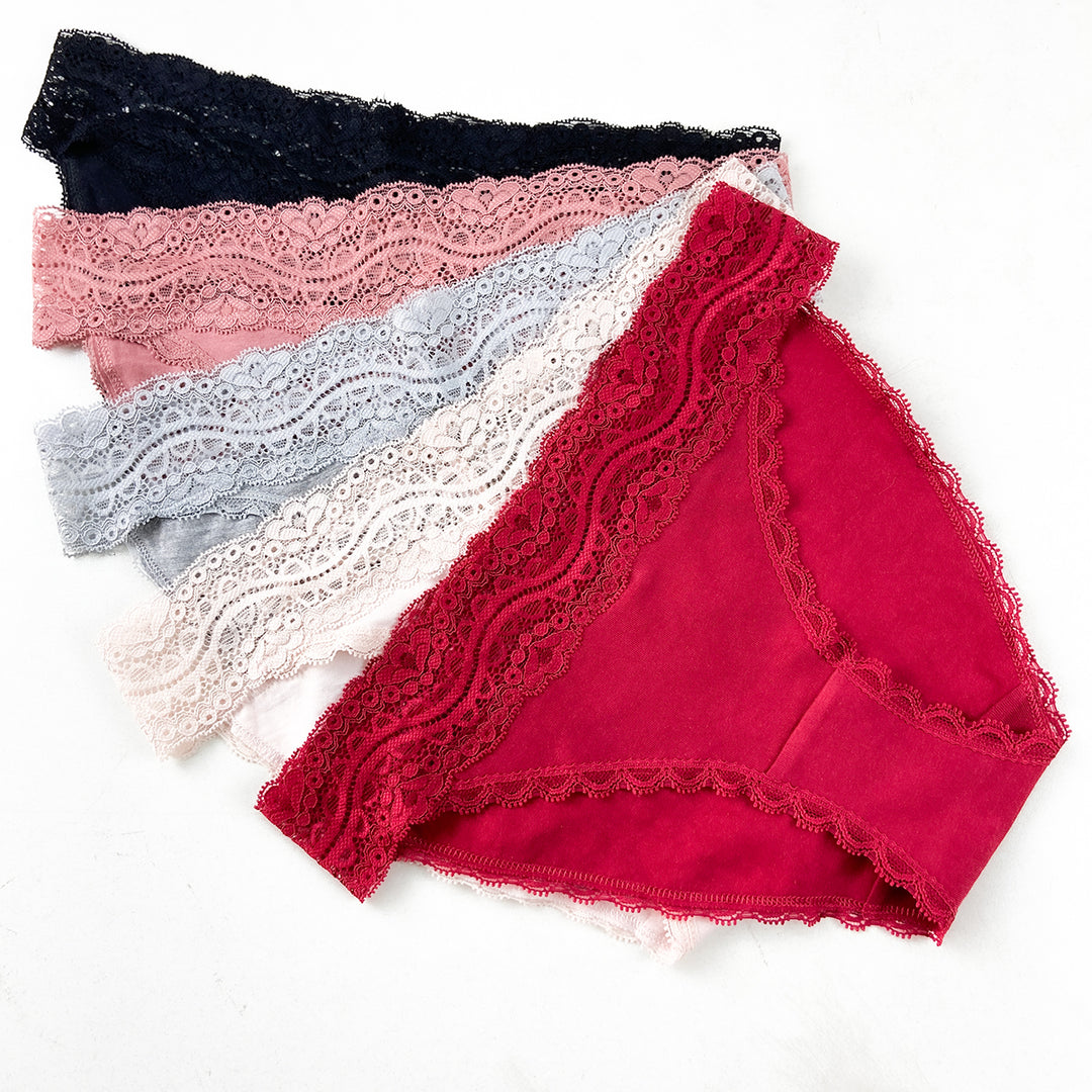 Pack of 3 Womens Mid-Rise Cotton Lace Brief Panties