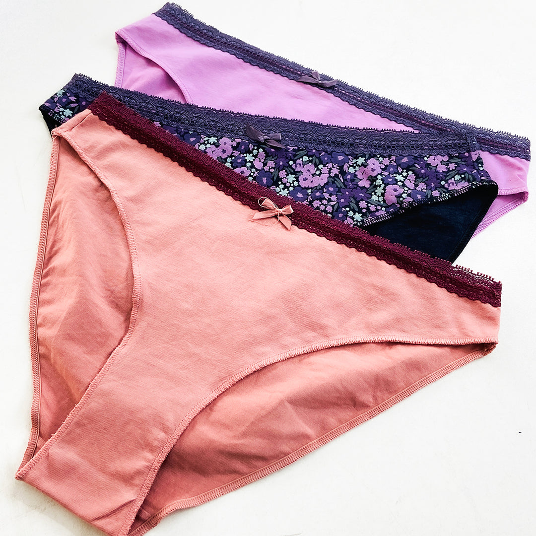 Pack of 3 Womens Soft Cotton Lace Trim Bikini Comfort Underwear Panty
