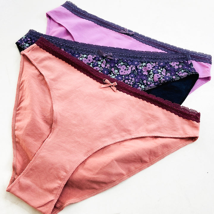 Pack of 3 Womens Soft Cotton Lace Trim Bikini Comfort Underwear Panty