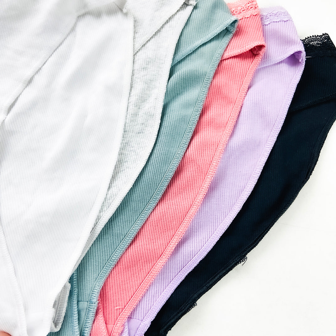 Pack of 3 Womens Ribbed Cotton Lace Waist Briefs Panty