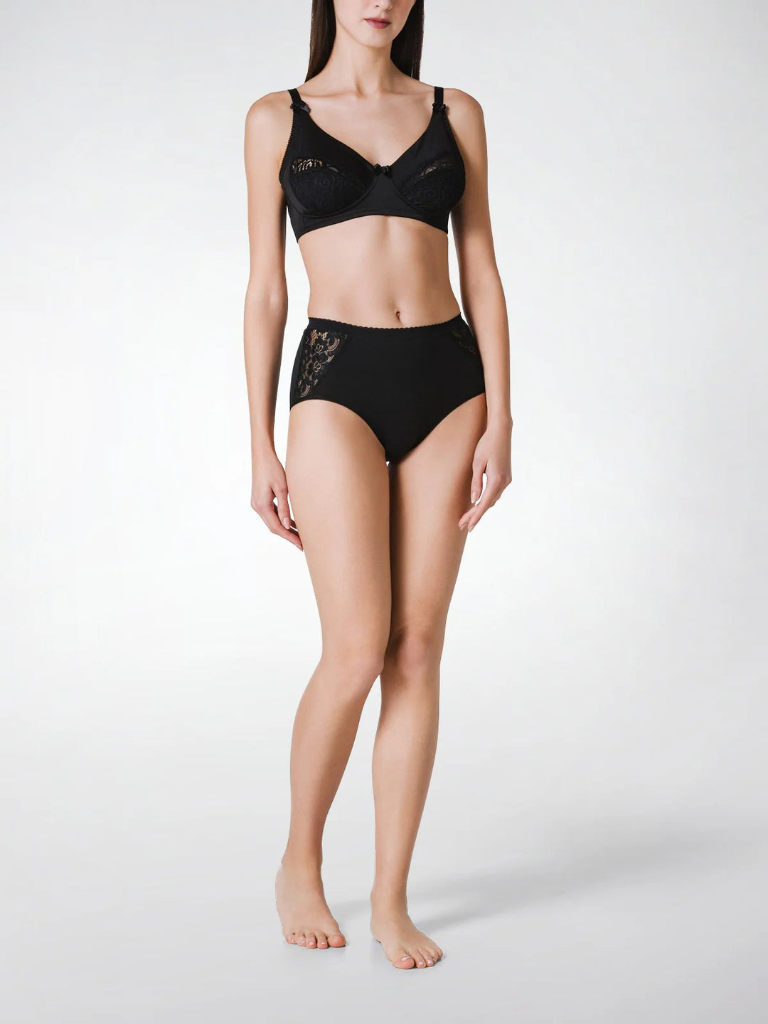 Ladies High Waisted Cotton Stretch Lace Brief Panties