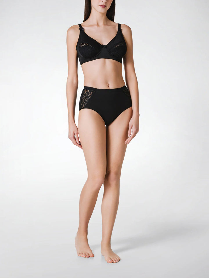Ladies High Waisted Cotton Stretch Lace Brief Panties