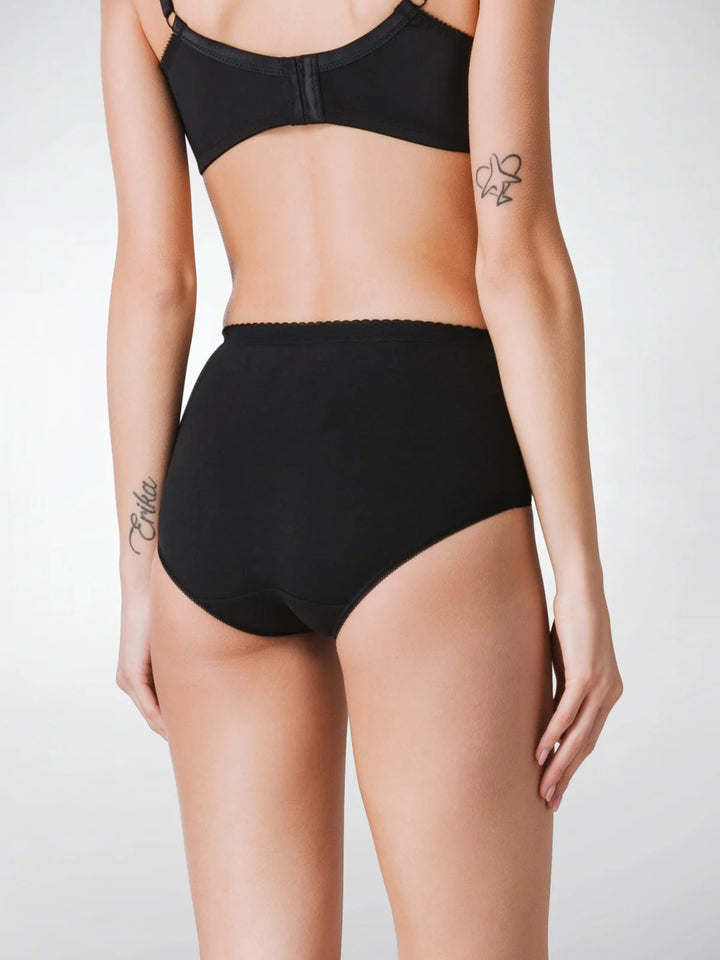 Ladies High Waisted Cotton Stretch Lace Brief Panties