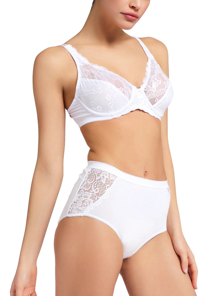Ladies High Waisted Cotton Stretch Lace Brief Panties