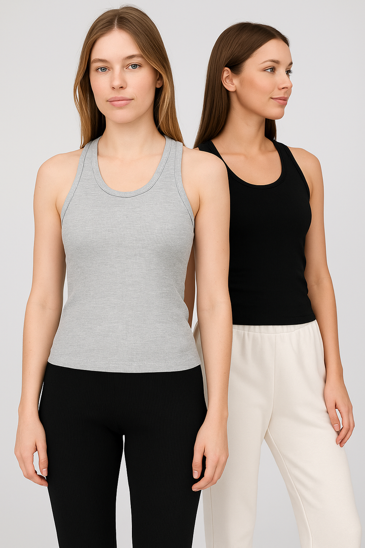 Womens Ribbed Built in Padded Bra Cotton Tank Top