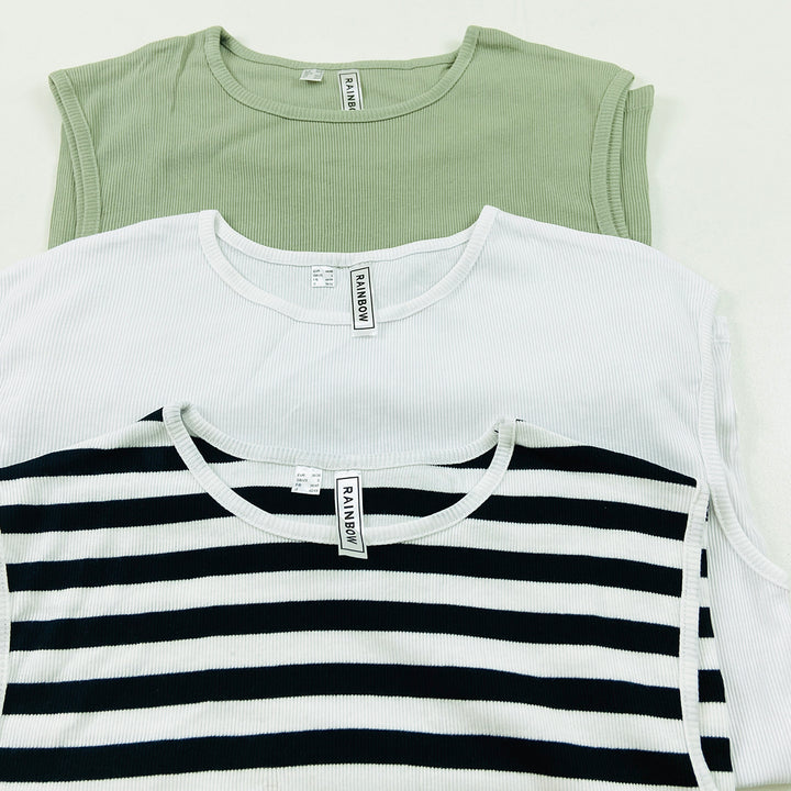 Womens Round Neck Ribbed Tank Top Comfortable Fit
