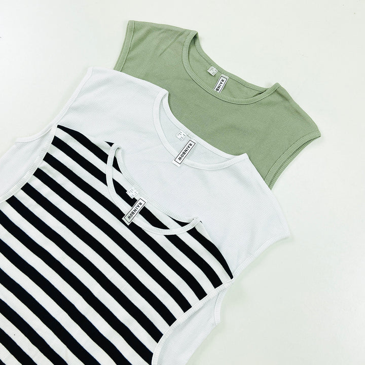 Womens Round Neck Ribbed Tank Top Comfortable Fit