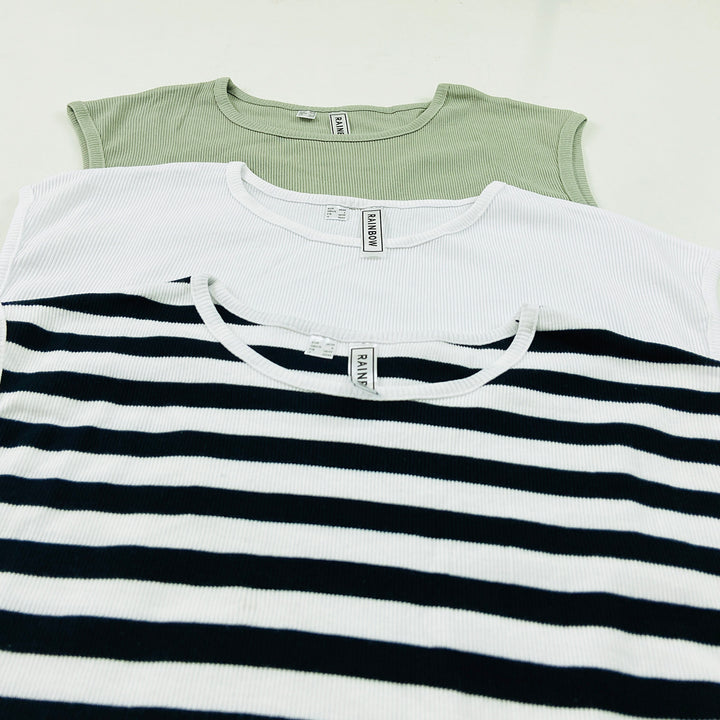 Womens Round Neck Ribbed Tank Top Comfortable Fit