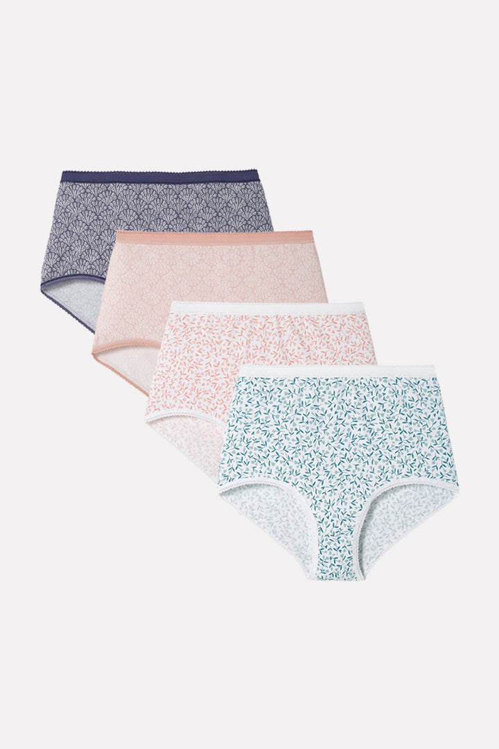Pack of 4 Ladies High Waisted Full Back Cover Printed Brief Panty