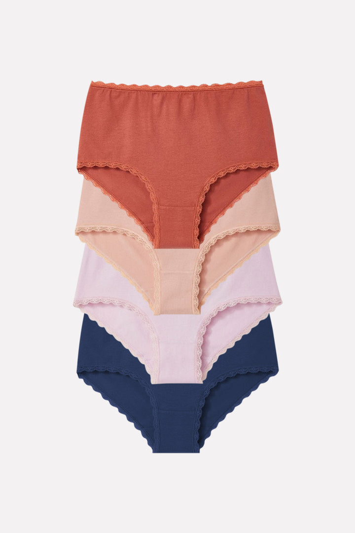 Womens Soft Cotton High-Waist Lace Trim Panty