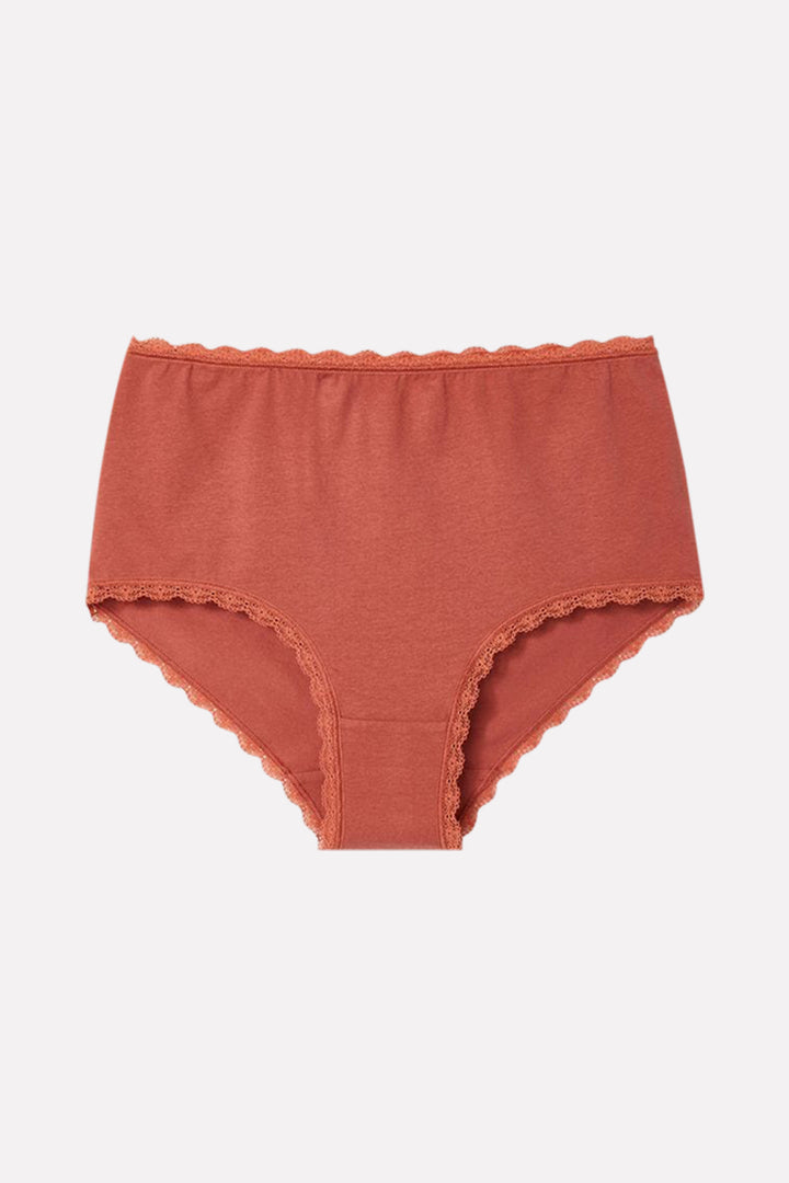 Womens Soft Cotton High-Waist Lace Trim Panty