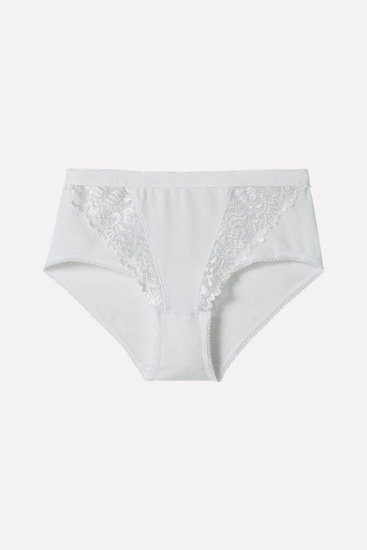Ladies High Waisted Cotton Stretch Lace Brief Panties