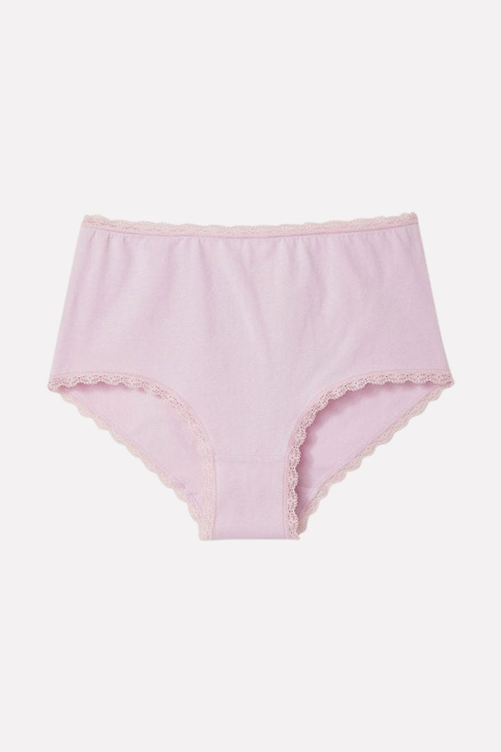 Womens Soft Cotton High-Waist Lace Trim Panty