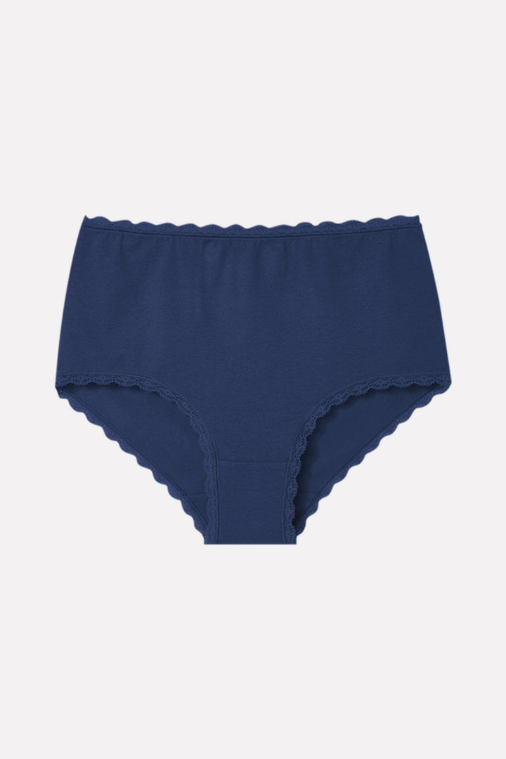 Womens Soft Cotton High-Waist Lace Trim Panty