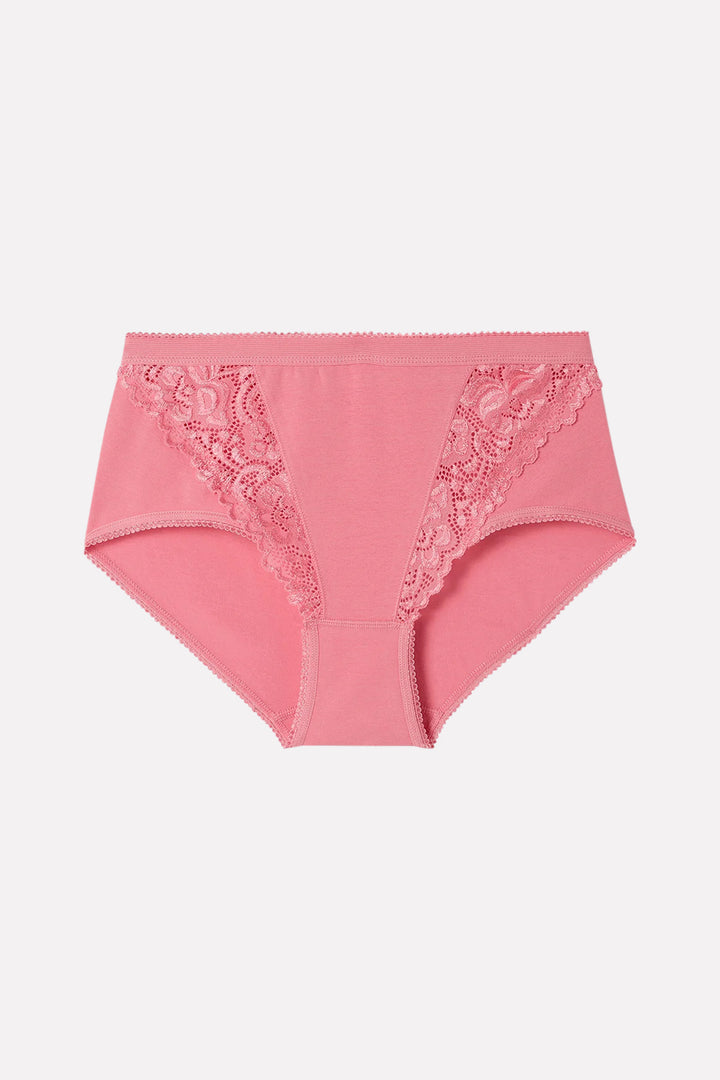 Ladies High Waisted Cotton Stretch Lace Brief Panties